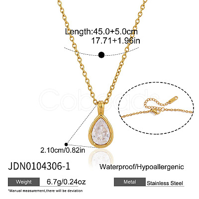 304 Stainless Steel Pave Clear Cubic Zirconia Geometric Pendant Necklaces for Women WGE59A2-01-1