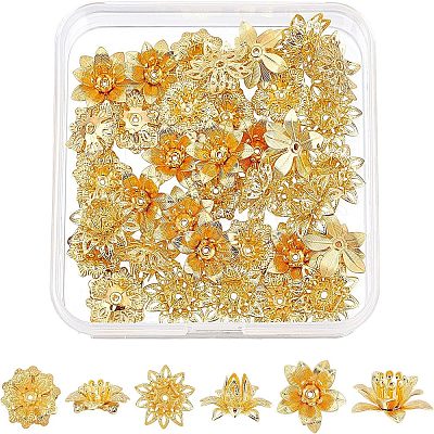 36Pcs 3 Style Brass 3D Flower Bead Caps KK-FH0002-48-1