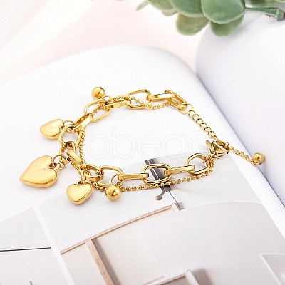 Stainless Steel Heart Charm Bracelets for Women BJEW-BB69676-I-1