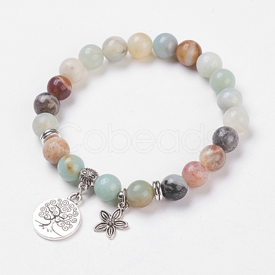 Natural Flower Amazonite Stretch Bracelets BJEW-JB03772-02-1