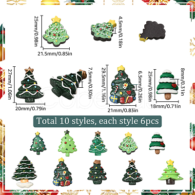 60Pcs 10 Styles Christmas Theme Oapque Resin Decoden Cabochons RESI-SC0005-65-1