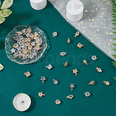 60Pcs 10 Styles Alloy Clear Cubic Zirconia Charms ZIRC-FH0001-46-1