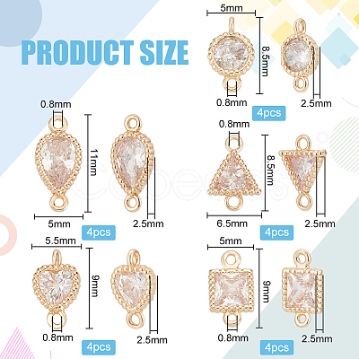 BENECREAT 20Pcs 5 Styles Brass Pave Clear Cubic Zirconia Connector Charms KK-BC0012-48-1