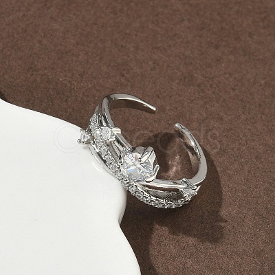 Brass Micro Pave Cubic Zirconia Cuff Open Rings for Women RJEW-C163-18P-1