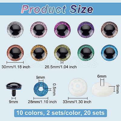 Olycraft 20 Sets 10 Colors Plastic Craft Eyes KY-OC0001-26-1