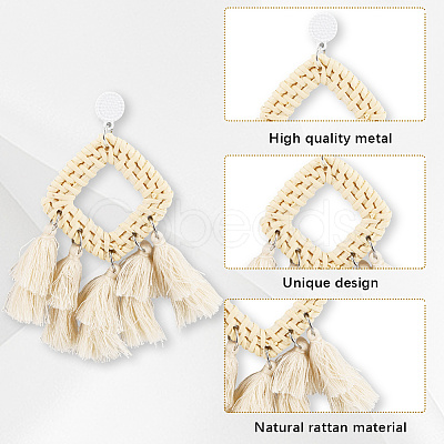 4 Pairs 4 Styles Rattan Dangle Stud Earrings EJEW-SP0001-16C-1