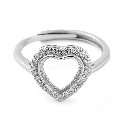 Heart Adjustable 925 Sterling Silver Ring Components STER-G042-05P-1