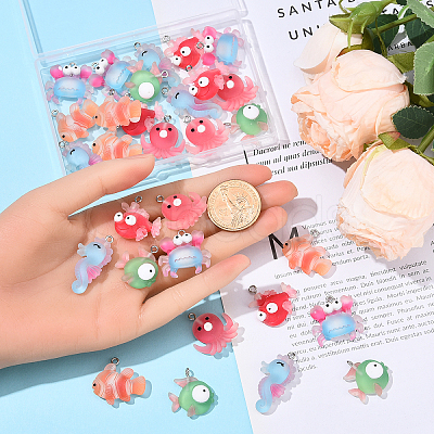 30Pcs 6 Styles Opaque Resin Pendants RESI-YW0003-50-1