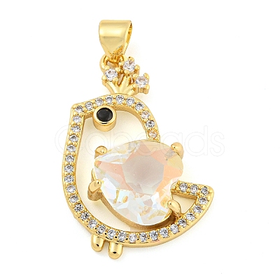 Rack Plating Brass Micro Pave Clear Cubic Zirconia Pendants ZIRC-L100-156G-1