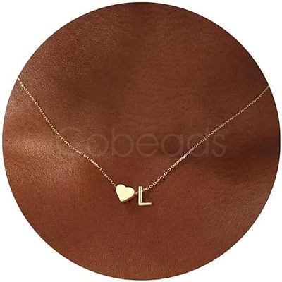 Simple Style Adjustable 316L Surgical Stainless Steel Heart and Initial Pendant Necklaces for Women WG95AEF-12-1