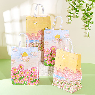 10Pcs 2 Colors Paper Flower Pattern Printed Carry Storage Tote Bags ABAG-TA0001-49A-1