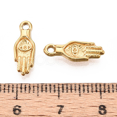 304 Stainless Steel Hamsa Hand with Eye Charms STAS-T072-47G-1