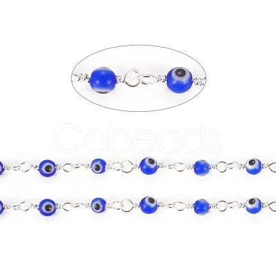 3.28 Feet Handmade Evil Eye Lampwork Round Beaded Chains X-CHC-G009-A-S05-1