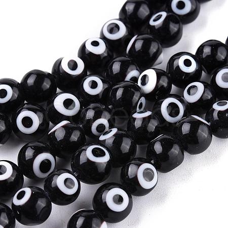 Handmade Evil Eye Lampwork Round Bead Strands LAMP-L055-10mm-08-1