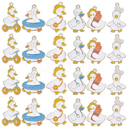 24Pcs 6 Styles Light Gold Tone Alloy Enamel Pendants ENAM-SC0004-60-1