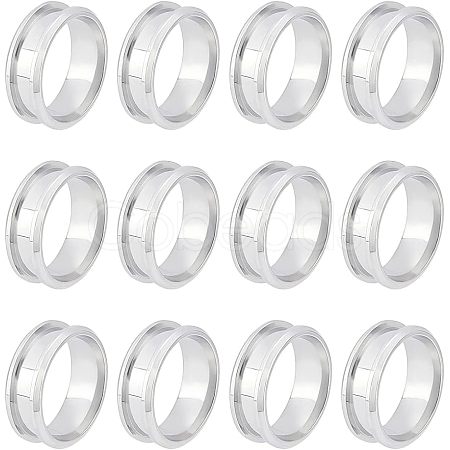 12Pcs Stainless Steel Grooved Finger Ring Settings STAS-UN0038-94B-1