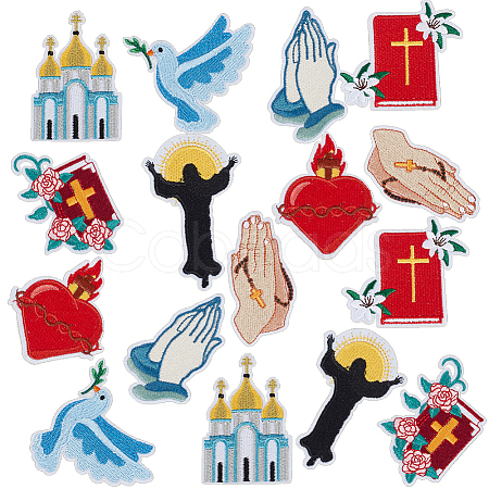 16Pcs 8 Styles Computerized Embroidery Cloth Self Adhesive Patches PATC-GA0001-82-1
