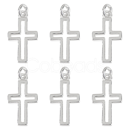 6Pcs Hollow 925 Sterling Silver Cross Charms STER-DR0001-32-1