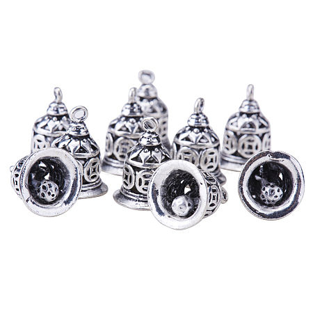 10Pcs Antique Silver Brass Christmas Bell Charms Pendants for Jewelry Making Antique Size 15x11mm KK-PH0001-02AS-1