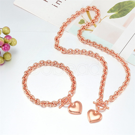 Heart Stainless Steel Pendant Necklaces & Charm Bracelets Sets FS-WG8EF15-03-1