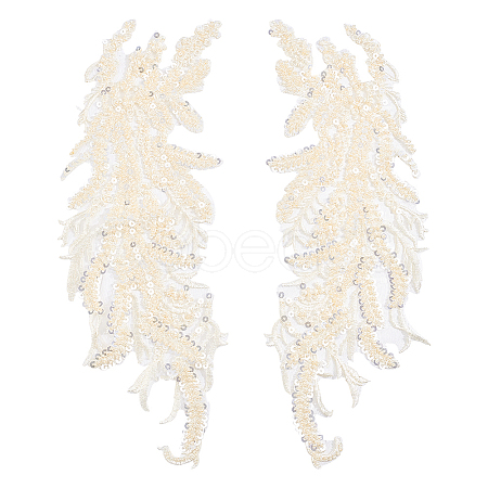 Leaf Polyester Embroidery Lace Appliques DIY-FG0003-90B-1