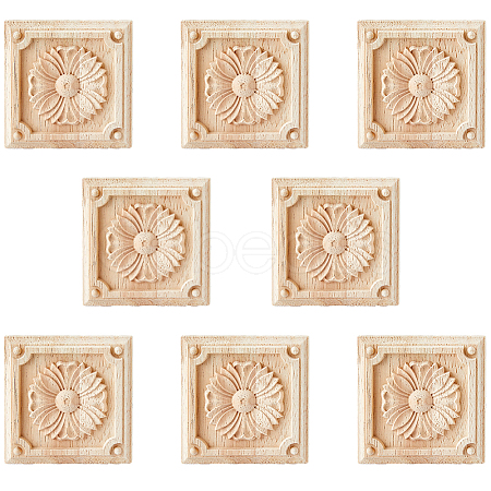 Square Wood Carved Floral Decorative Blocks WOOD-WH0124-160B-1