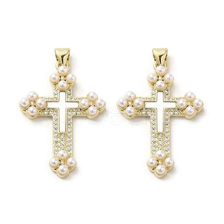 Brass Pave Shell Pendants KK-I708-17B-G-1