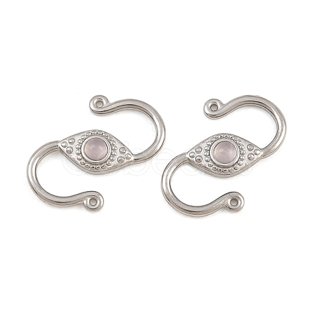 304 Stainless & Natural Rose Quartz S-Hook Clasps SA-CBA3073-02P-02-1