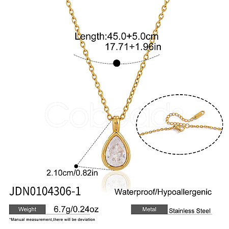 304 Stainless Steel Pave Clear Cubic Zirconia Geometric Pendant Necklaces for Women WGE59A2-01-1