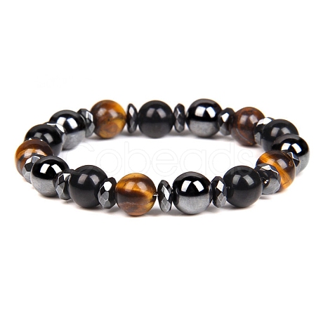 Non-magnetic Synthetic Hematite and Natural Tiger Eye Beaded Stretch Bracelets for Men PW-WG779D8-03-1