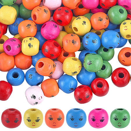 200Pcs Spray Painted Natural Wood Beads WOOD-GF0002-20-1