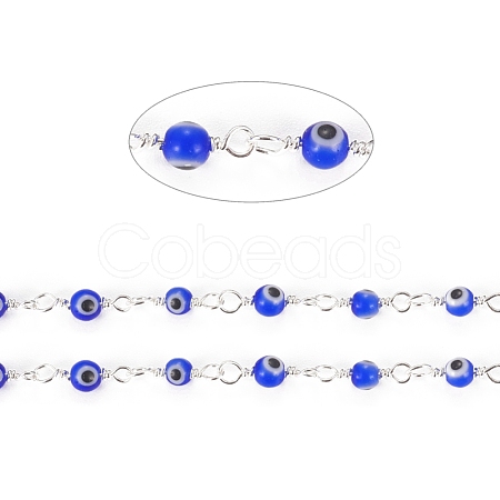 3.28 Feet Handmade Evil Eye Lampwork Round Beaded Chains X-CHC-G009-A-S05-1