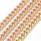 Two Tone Handmade Brass Curb Chains, with Enamel and Spool, Unwelded, Long-Lasting Plated, Real 18K Gold Plated, Pink, 6x5x1.2mm, about 32.8 Feet(10m)/roll