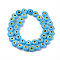 Handmade Evil Eye Lampwork Beads Strands, Flat Round, Light Sky Blue, 9.5x3.5mm, Hole: 1.2mm, about 38pcs/strand, 14.1 inch~14.5 inch