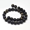 Frosted Natural Golden Sheen Obsidian Round Bead Strands G-F266-04-12mm-2