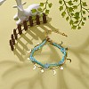 Brass Moon and Star Charms & Seed Flower Double Layer Multi-strand Bracelet for Women BJEW-JB08849-2