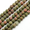 Natural Frosted Unakite Round Bead Strands G-M064-8mm-06-1