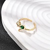 Brass with Green Glass Cuff Rings RJEW-P173-01G-03-3