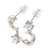 Rhodium Plated Sterling Silver Dangle Stud Earrings EJEW-D106-04P-1