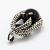 Vintage Natural Bezel Dyed & Heated Black Agate Pendants G-M038-03B-2