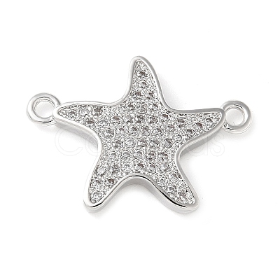 Brass Micro Pave Clear Cubic Zirconia Connector Charms KK-C086-14P-01-1