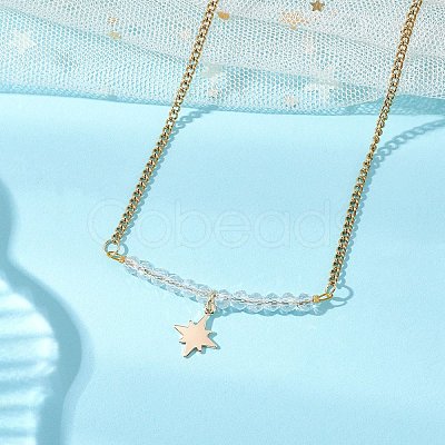 Electroplate Glass Faceted Rondelle Beaded Alloy Pendant 304 Stainless Steel Curb Chain Necklaces for Women NJEW-JN05764-03-1
