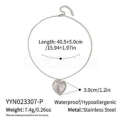 Minimalist 304 Stainless Steel Striped Heart Pendant Necklaces for Women IR3531-2-1