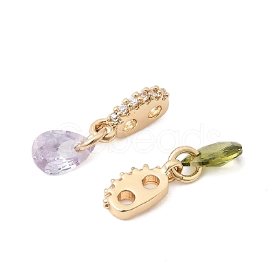 Brass 2-Loop Oval Spacer Bars with Teardrop Cubic Zirconia Tassel ZIRC-L106-01G-1