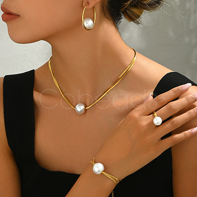 201 Stainless Steel Snake Bone Chain Bracelets & Earrings & Necklaces & Rings Sets RR0582-1