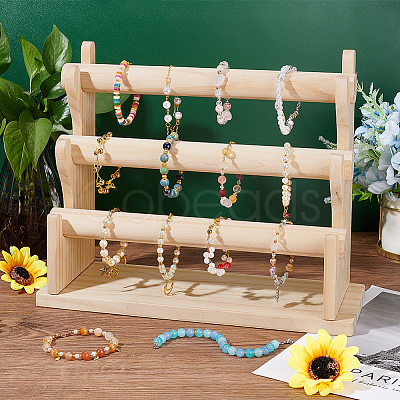 3-Tier Assembled Wood Bracelets/Bangles Display Riser Stands BDIS-WH0008-02-1