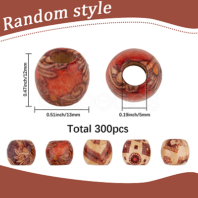 3 Bags Printed Wooden Dyed Beads WOOD-SC0002-20-1