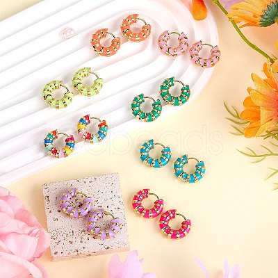 Enamel Striped Thick Hoop Earrings JE1110D-1