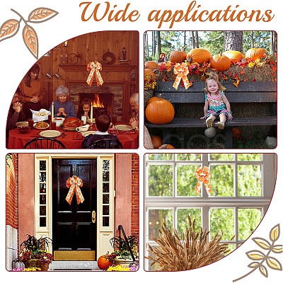 4Pcs 2 Style Pumpkin Pattern Ployester Bowknot Display Decoration DIY-CA0004-37-1