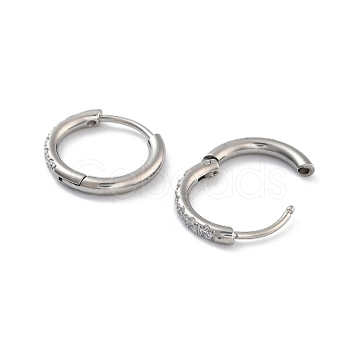 316 Surgical Stainless Steel Pave Clear Cubic Zirconia Hoop Earrings Women EJEW-A109-01A-P-1
